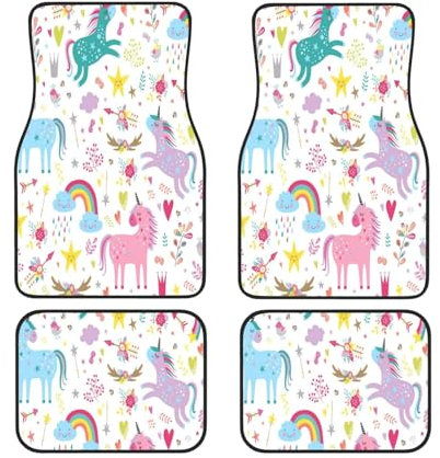 Automatten mit Einhörnern, rosa Druck, universal, 4 Stück, vorne und hinten, passend für Auto, SUV, Van und LKW