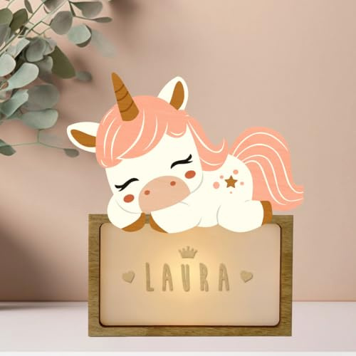 WONDEE Personalisierte Geschenke Baby, Nachtlicht Baby Einhorn, Geschenke zur Geburt, Taufgeschenke für Mädchen und Jungen Personalisierte - Nachttischlampe kinder, baby geschenk personalisiert