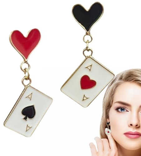 BIRLOZA Poker Ohrringe für Frauen - Vergoldet, Spielkarten Muster, Charms, Herzen, Pik Asse - Mode Ohrhänger, Schmuck - Geschenk für Mädchen, Hochzeit, Geburtstag, Weihnachten, Muttertag