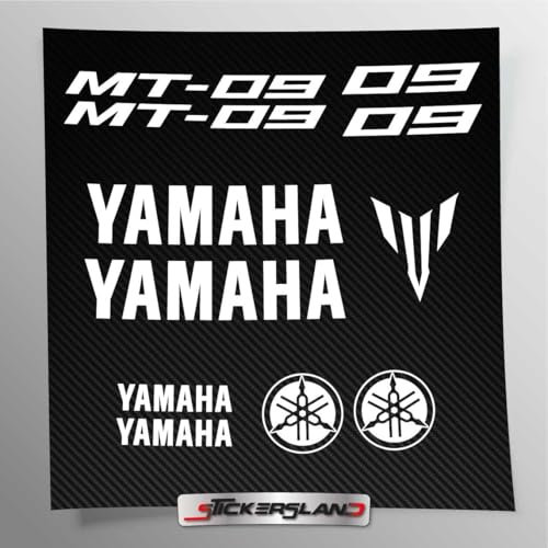 Kit adesivi compatibile con serbatoio e casco moto | Base Vinile Trasparente FACILE APPLICAZIONE Stampa UV | scritte loghi | Stickersland® - MT-09 (Bianco)