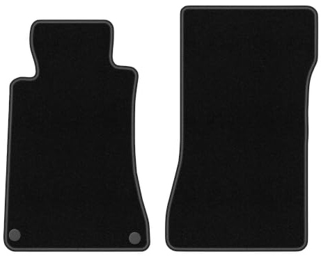 Velours-Fußmatten vorne passend für Mercedes C W203 2000-2008, Schwarz | passend für Limousine/Kombi; dünner Velours-Teppich (Polypropylen), ca. 4 mm; rutschfest, runde Befestigungen (Typ MS)