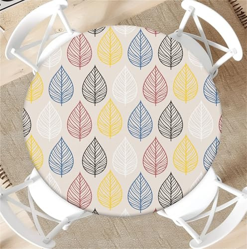 artslion Outdoor Runde Tischdecke mit Gummizug Ø 36in-90cm- Elastisch Garten tischdecke mit Bunte Linienblätter Muster Passend für 75cm-85cm