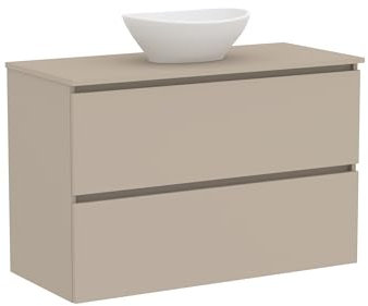 Baikal Mueble de Baño Klay. Mueble MONTADO. 2 Cajones Suspendido con Lavabo sobre Encimera. Armario de Baño. Lavabo Ceramico. 100cm Visón.