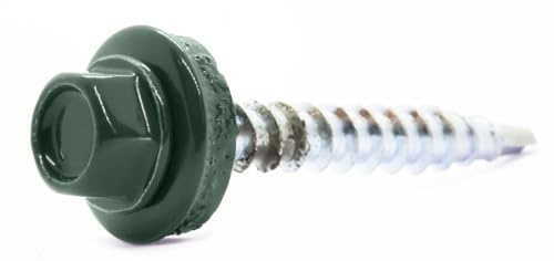 4.8mm x 20mm Fir Green Self-Drilling Roofing Screws Farmer Screws with EPDM Sealing Washer Painted RAL 6009 (Pack of 50) - C07C 4.8mm_50