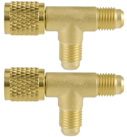 Fukaisu 2pcs Raccord Rapide en T, Adaptateur en T 1/4'' Laiton pour Valves SAE Pièces de Climatisation pour Collecteur de Pompe à Vide Profond R22 R12 R134