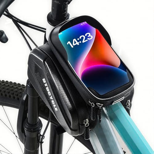 alouweekuky Fahrradtasche Rahmen, 2L Wasserdicht Handytasche Fahrrad, Rahmentasche Fahrrad mit 0.25mm Touchscreen, Face ID für Smartphones 5,5-7 Zoll, Ideal für E-Bike, MTB, Gravelbike, Rennrad