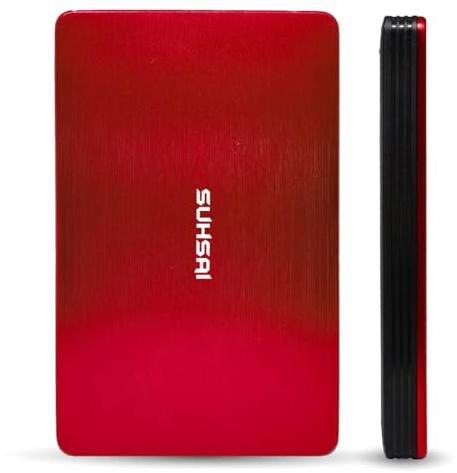 SUHSAI Externe Festplatte 500GB USB 3.0 Tragbare HDD für Gaming, Laptop, PC, Mac, Desktop, Smartphone, Tablet, Datensicherung und Speichererweiterung, 2,5 Zoll, Rot
