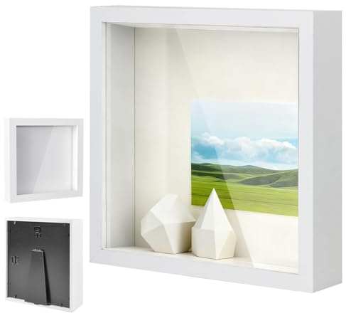 Marco de fotos para rellenar, 20 x 20 cm, madera profunda, marco de fotos 3D, marco de fotos 3D para objetos, flores, regalos de boda o recuerdos, color blanco