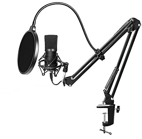 USB 192kHz 24bit Podcast Microphone Kit Professional Condenser Studio Broadcasting MIC with Boom Stand Shock Mount Pop for Gaming Chatting YouTube Stream Desktop