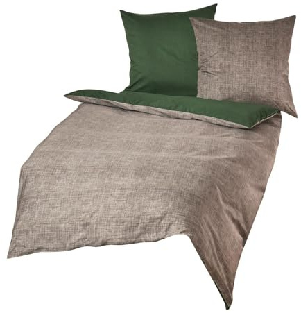 Traumschlaf Mako Satin Wendebettwäsche Texture aus Reiner Baumwolle - seidig Glatte Ganzjahresbettwäsche - 140x200 cm + 70x90 cm, grün
