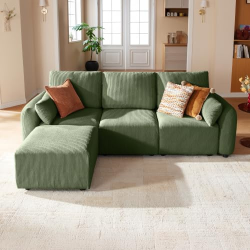 JINOVIA Modulares Ecksofa 254cm, modernes Cord-Schlafsofa in L-Form mit Hocker, individuell konfigurierbare Wohnlandschaft, hochdichter Memory-Schaum, abnehmbare & waschbare Kissenbezüge