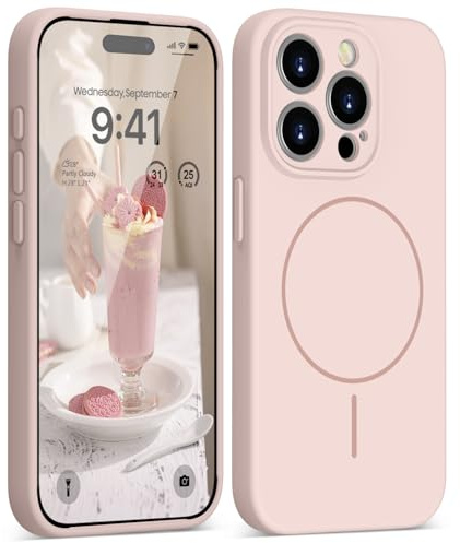 HGH Magnetische Silikon Hülle für iPhone 15 Pro 6.1 Zoll, Kompatibel mit MagSafe, Seidenweich Berührung, Stoßdämpfend Handyhülle mit Kameraschutz Hülle für iPhone 15 Pro Case,Rosa