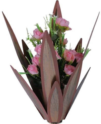 Uanqfegy Plantes d'agave en métal, 13, 8 Tulipes artificielles, décoration extérieure, Sculpture de Jardin en métal Rustique pour pelouse (Style 2)