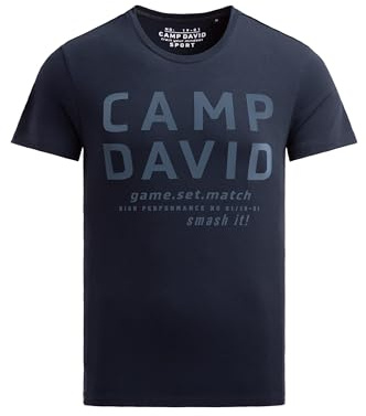 Camp David Herren T-Shirt mit Logo Artwork Blue Navy, XXXL