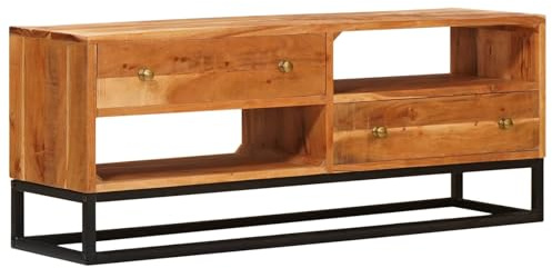 vidaXL TV-Schränk Natur 110 x 30 x 44 cm Massivholz Akazie, Akazienholz Rechteckiger TV-Ständer, Robuster Mediakonsol, Zeitgenössisches Lowboard, Funktionale Innenmöbel, Wohnzimmerstauraum