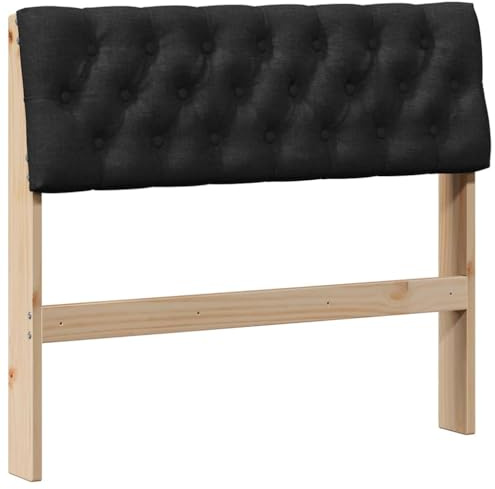 Gepolstertes Kopfteil Schwarz 90 cm aus massivem Kiefernholz mit weichem Stoffpolster, gepolstertem Kissen, modernes Design für bequemes Sitzen im Bett und vielseitige Schlafzimmergestaltung