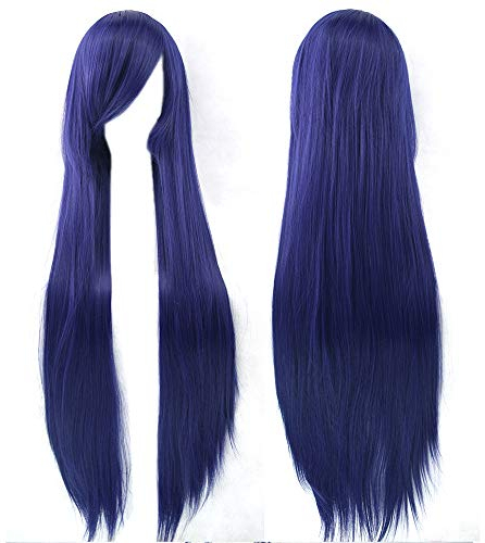 Fouriding 31 Dark Blue Women's Long Straight Cosplay Party Wigs Hairpieces Hair Cap Lolita Style Anime Wig