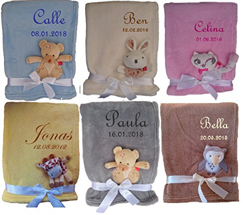 Babydecke mit Namen und süßer 3d Appliaktion SUPER KUSCHLIG (rosa Katze)