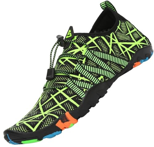 SAGUARO Chaussures Aquatiques Homme Femme Chaussure d'eau Respirant Chaussures de Plage Séchage Rapide Chaussures Mer pour Plongée Nautiques Baignade Riviere Noir Vert GR. 36 EU
