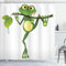 ABAKUHAUS Tier Duschvorhang, Frosch auf Zweig Dschungel, Stoffliches Gewebe Badezimmerdekorationsset mit Haken, 175 x 200 cm, Grün Weiß Gelb