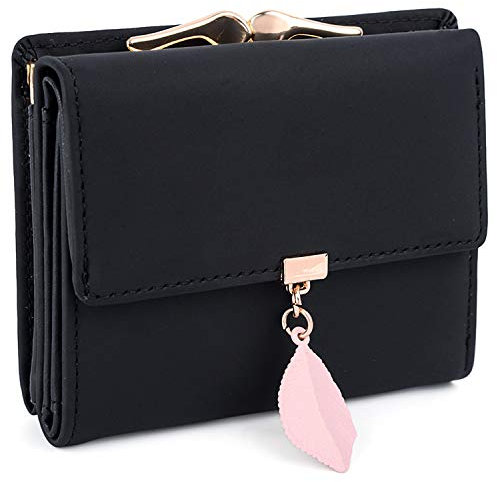 UTO Femme Petit Portefeuille Porte-Monnaie Porte-Billet Feuille Exquis Pendentif Organisateur Cuir Synthétique Clic clac-Noir