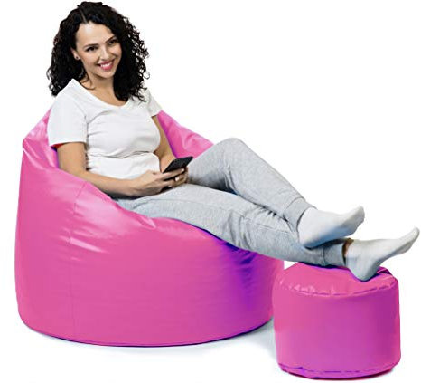 sunnypillow Premium XL Sitzsack mit Hocker Outdoor & Indoor mit 160L Styropor Füllung Sessel für Kinder & Erwachsene Sitzkissen Sofa Beanbag viele Farben zur Auswahl Rosa