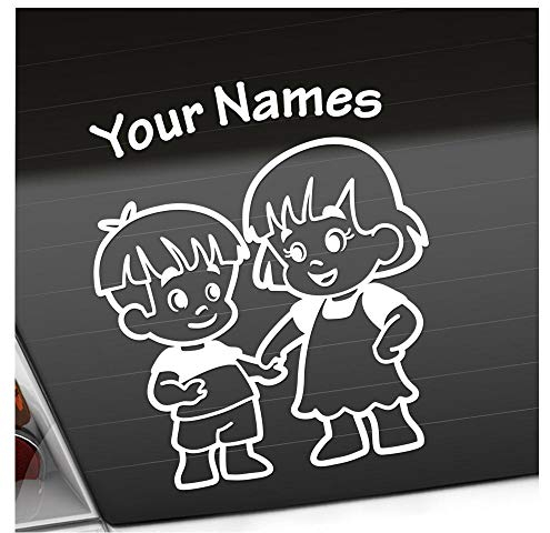 Kiwistar - Babyaufkleber - Weiß - Geschwister Junge Mädchen Sticker - mit Wunschtext individuell personalisiert 15cm - für Auto, Motorrad, Tuning - Baby on Board Aufkleber selbst gestalten