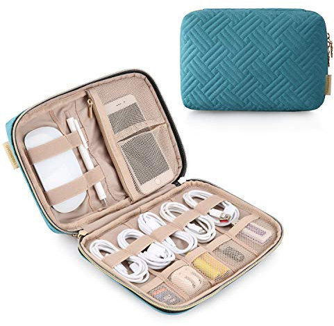 BAGSMART Small Travel Electronics Cable Organizer Bag for Hard Drives, Cables, USB Cable, SD Card (Lake Blue -)