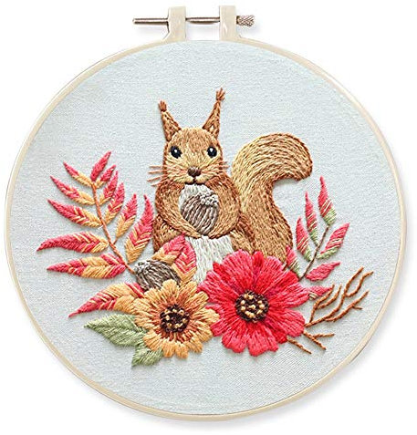 Awesocrafts Embroidery Kit, Squirrel, Animals Plants Flowers Full Range of Embroidery Starter Kits for Beginners Adults Kids DIY Handmade Easy Patterns (Squirrel)