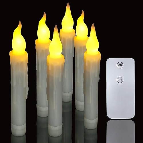 PChero LED Stabkerzen mit Fernbedienung, 6 Stück Flammenlose Flackernde Batteriebetriebene Tafelkerzen für Weihnachten Party Heimat Dekoration