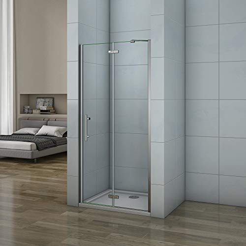 H.195cm Porta Doccia per Nicchia 80cm Apertura Battente Barra 6mm Vetro | Anticalcare, Trasparente Vetro Temperato