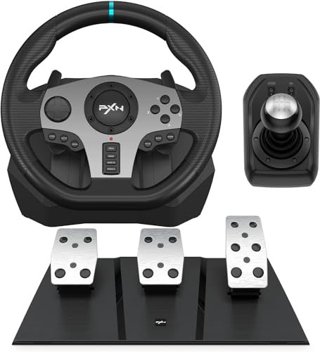 PXN Volante Volante PC Vibration 270/900 degrés et levier de vitesse avec pédales pour PC, PS4, Xbox One, Nintendo Switch, PS3, Xbox Series S/X