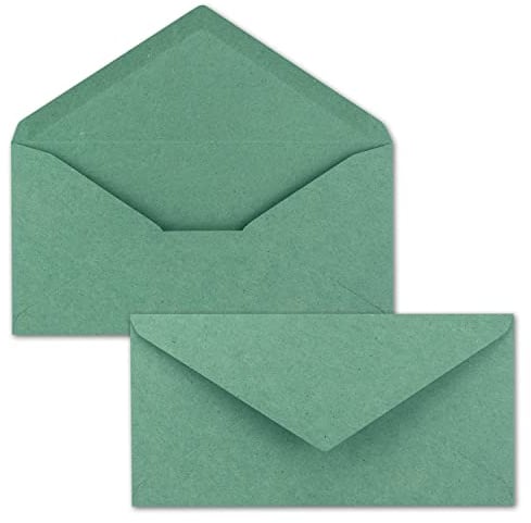 50x Kraftpapier-Umschläge DIN Lang - Eukalyptus-Grün - Nassklebung 11 x 22 cm - Brief-Umschläge aus Recycling-Papier - Vintage Kuverts von NEUSER PAPIER