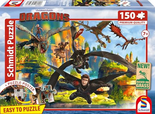 Schmidt Spiele 56548 Dragons, Fliegende Drachen, 150 Teile Kinderpuzzle aus Graspappe