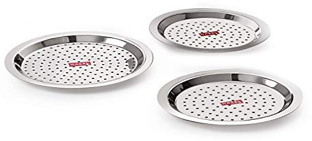 HAZEL Stainless Steel Cover Lid with Holes | 18.5 Cm Each Steel Cover Lids for Utensils | Steel Cover Hole Chiba for Tope, Kadhai, Pan, Pots, Set of 3