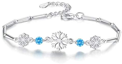 Hand Armband Armreif Armkette Damen 925 Sterling Silber Armband Modeschmuck Blaue Kristall Schneeflocke Retro Einfache Z