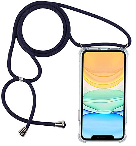 PuYu Zhe Crossbody Case Compatible for iPhone 12 Mini,Necklace Phone Cover,Clear Transparent TPU Silicone Shell with Adjustable Neck Cord Lanyard Strap-Sky Blue