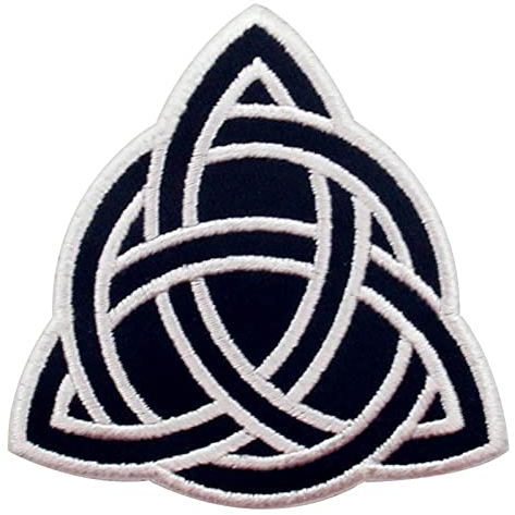 Triquetra Celtic Symbology Bestickter Aufnäher zum Aufbügeln/Annähen, Weiß schwarz