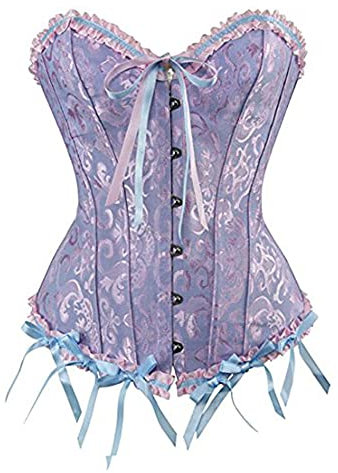 Damen-Korsetts, sexy Brokat, Überbrustkorsett mit Schnürung, Korsettstäbchen, Shapewear-Outfit, B-lila, 36