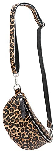 SH Leder ® echt Leder Hüfttasche Damen Herren unisex Gürteltasche für Festival Reise Bauchtasche kleine Crossbody Bag Frauen Ledertasche 23x12cm Ava G292 (Leopard Print)