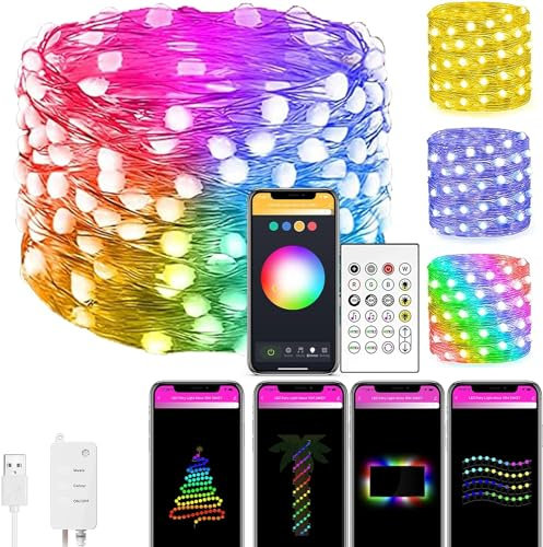 ViCUULY LED String Lights 32ft, Smart WiFi APP Controlled Works with Alexa, Google Assistant, RGB USB Operated Alexa LED Lights, Music Sync String Lights for Bedroom Birthday Halloween Christmas