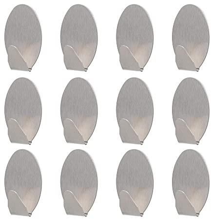 Invero 12 Pack of Small Stainless-Steel Self-Adhesive Metal Hooks - Ideal for All Doors and Walls for Hanging Robes, Coats, Towels, Keys and More