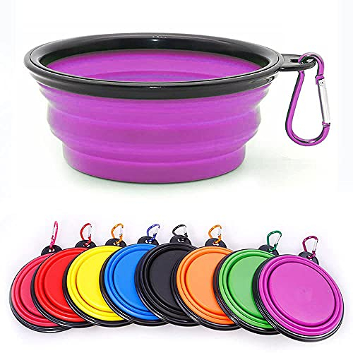 Collapsible Dog Bowl,Collapsible Dog Water Bowls for Cats Dogs, Portable Pet Feeding Watering Dish,Portable Dog Water Food Bowl with Carabiner (Small(350ML), Purple)