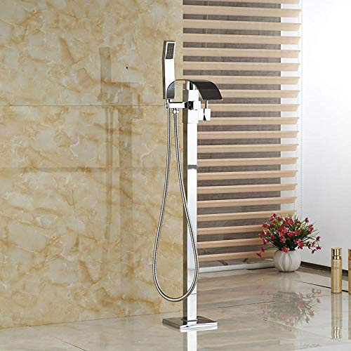 Bodenstehende Badewannenarmatur Chrom-Finish Wasserfallauslauf Heiße und kalte Badewannen- und Duscharmaturen