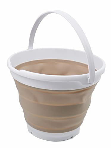 SAMMART 10L zusammenklappbarer Plastikeimer - Faltbare runde Wanne - Tragbarer Wassereimer zum Angeln - Platzsparender Outdoor-Wassertopf. Größe 31cm Durchmesser (Weiß/Latte, 1)