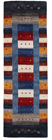 carpetfine Wollteppich Gabbeh Don Läufer Multicolor 80x300 cm | Moderner Teppich für Wohn- und Schlafzimmer
