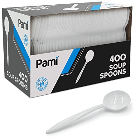 PAMI Medium Weight Disposable Plastic Soup Spoons,White,Bulk Party Pack,400