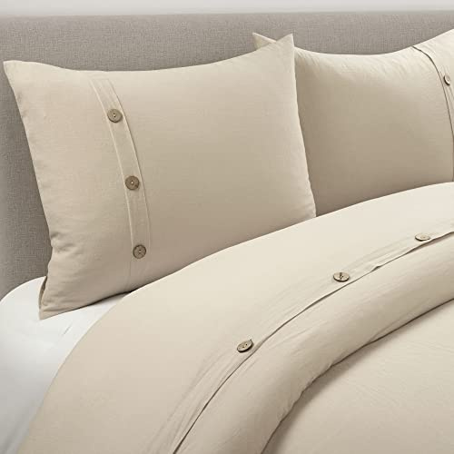Lush Decor Belgian Flax Linen Blend Duvet Cover King Size 3 Piece Set King/California King Ivory - Cream Bedding Set - Linen Duvet Cover - Rustic Decor
