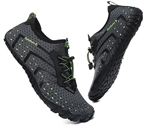 Wasserschuhe Badeschuhe Damen Herren Strandschuhe Schnell Trocknend Drainagelöcher Strand Schwimmschuhe Meeresschuh Surfschuhe Poolschuhe Unisex Barfußschuhe für Kajakfahren Fitnessstudio Grau EU43