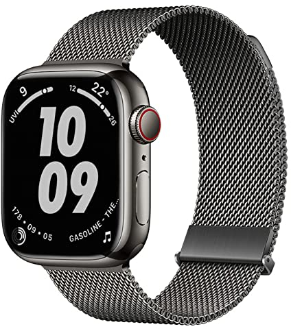 Nepfaivy Ersatzarmband Kompatibel mit Apple Watch Armband 49mm 45mm 44mm 46mm 42mm für Damen Herren, Metall Mesh Edelstahl Band mit Magnet für iWatch Serie 10/9/8/Ultra/SE/7/6/5/4/3/2/1, Grau